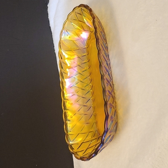 Carnival glass candy dish yellow vintage - Picture 1 of 8